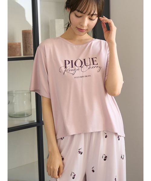 【新品】ジェラートピケ接触冷感ルージュチェリーレーヨンロゴTシャツショートパンツ 接触冷感】ルージュチェリーレーヨンロゴTシャツ（ルームウェア