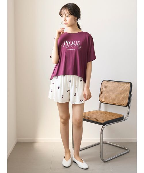 【新品】ジェラートピケ接触冷感ルージュチェリーレーヨンロゴTシャツショートパンツ ONLINE限定】ルージュチェリーレーヨンロゴTシャツ＆ショート