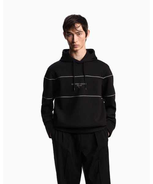 EMPORIO ARMANI（エンポリオアルマーニ）の「【エンポリオ アルマーニ】フード付きスウェットシャツ ダブルジャージー 3Dエフェクトロゴ（スウェット・メンズ・ブラック/レッド・X-SMALL/X-LARGE/MEDIUM/LARGE/SMALL）」の4枚目の写真