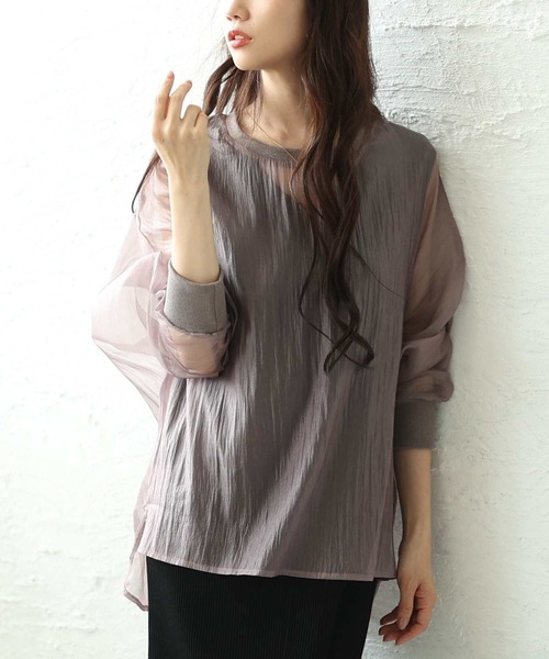 Sawa a la mode(サワアラモード)の「シアーロングスリーブカットソー(Tシャツ/カットソー・レディース・パープル/ホワイト/ブラック・FREE)」の1枚目の写真