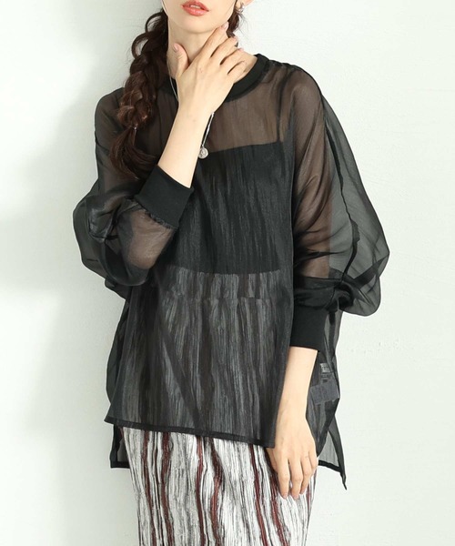 Sawa a la mode(サワアラモード)の「シアーロングスリーブカットソー(Tシャツ/カットソー・レディース・パープル/ホワイト/ブラック・FREE)」の3枚目の写真