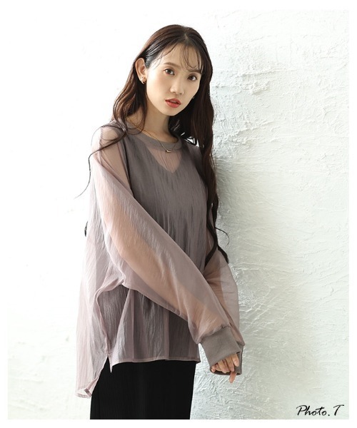 Sawa a la mode(サワアラモード)の「シアーロングスリーブカットソー(Tシャツ/カットソー・レディース・パープル/ホワイト/ブラック・FREE)」の10枚目の写真