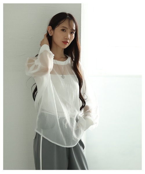 Sawa a la mode(サワアラモード)の「シアーロングスリーブカットソー(Tシャツ/カットソー・レディース・パープル/ホワイト/ブラック・FREE)」の16枚目の写真