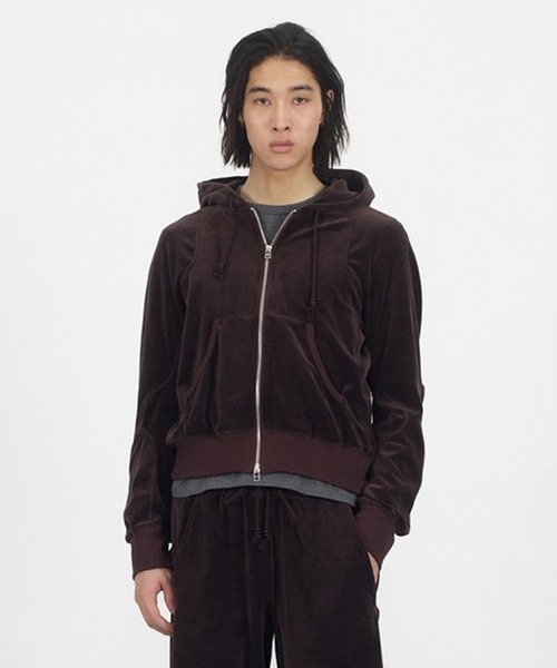 NVRFRGT(ネヴァーフォーゲット)の「VELOUR ZIP UP HOODIE(パーカー・メンズ・ブラウン/グレー・1/2)」の1枚目の写真