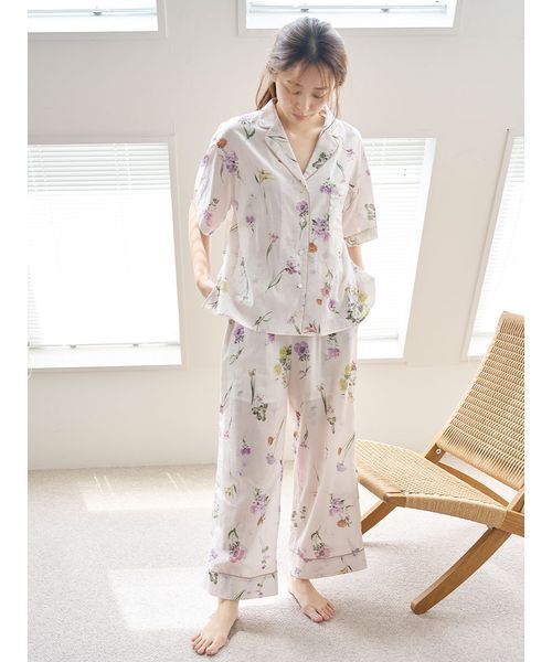 スナイデルホーム ベアプリント 開襟シャツ パンツ セット ルームウェア SNIDEL HOME（スナイデルホーム）の「【Eco Rayon】開襟シャツ
