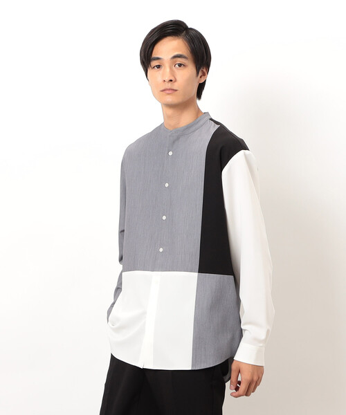 COMME CA ISM（コムサイズム）の「ウールライク バンドカラーブロッキング 長袖シャツ（シャツ/ブラウス・メンズ・ブラック/グレー・SMALL/MEDIUM/LARGE）」の2枚目の写真