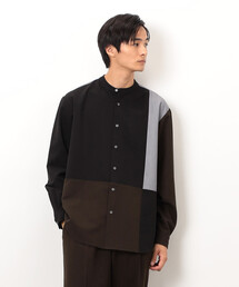 COMME CA ISM | ウールライク バンドカラーブロッキング 長袖シャツ(シャツ/ブラウス)