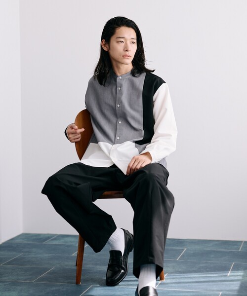 COMME CA ISM（コムサイズム）の「ウールライク バンドカラーブロッキング 長袖シャツ（シャツ/ブラウス・メンズ・ブラック/グレー・SMALL/MEDIUM/LARGE）」の3枚目の写真