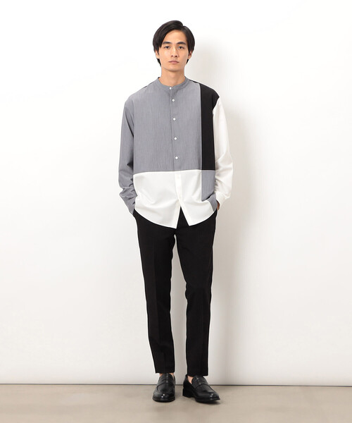 COMME CA ISM（コムサイズム）の「ウールライク バンドカラーブロッキング 長袖シャツ（シャツ/ブラウス・メンズ・ブラック/グレー・SMALL/MEDIUM/LARGE）」の4枚目の写真