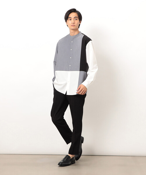 COMME CA ISM（コムサイズム）の「ウールライク バンドカラーブロッキング 長袖シャツ（シャツ/ブラウス・メンズ・ブラック/グレー・SMALL/MEDIUM/LARGE）」の5枚目の写真