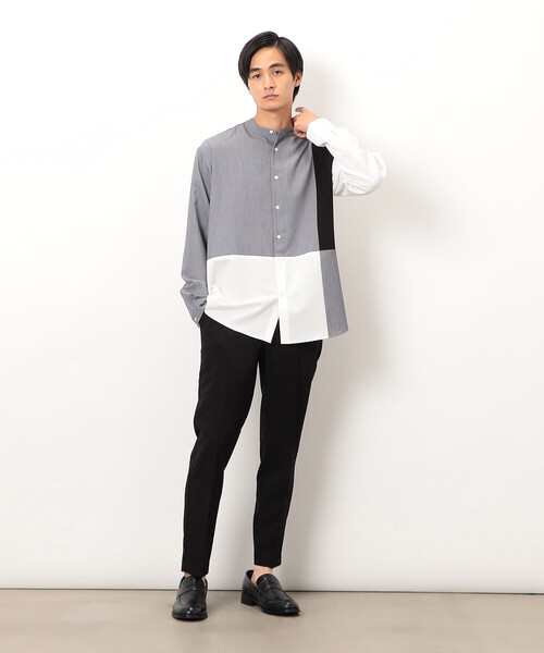 COMME CA ISM（コムサイズム）の「ウールライク バンドカラーブロッキング 長袖シャツ（シャツ/ブラウス・メンズ・ブラック/グレー・SMALL/MEDIUM/LARGE）」の6枚目の写真