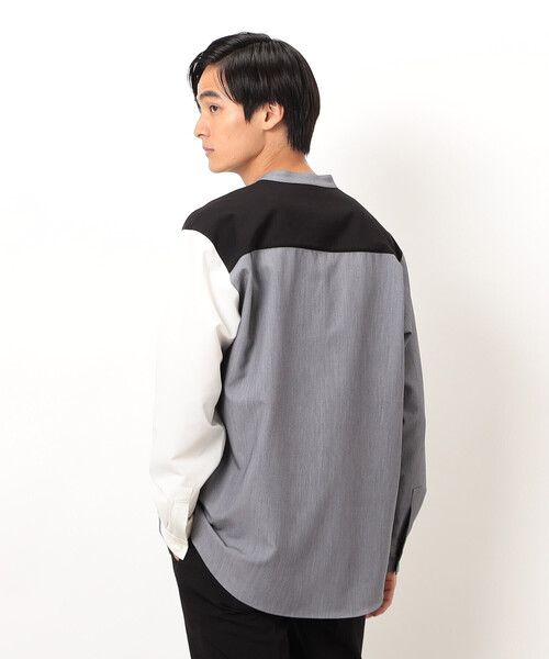 COMME CA ISM（コムサイズム）の「ウールライク バンドカラーブロッキング 長袖シャツ（シャツ/ブラウス・メンズ・ブラック/グレー・SMALL/MEDIUM/LARGE）」の7枚目の写真