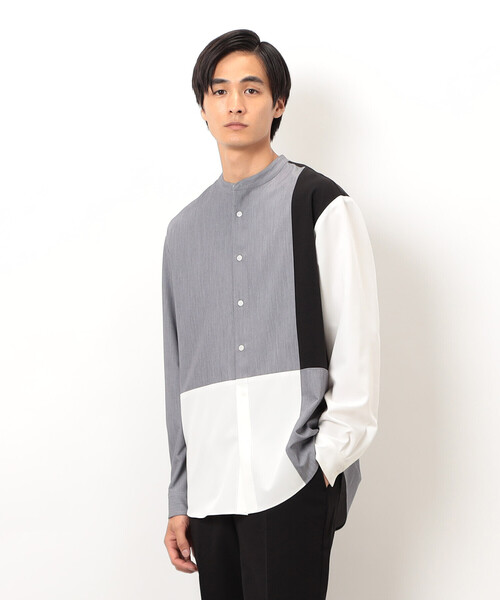 COMME CA ISM（コムサイズム）の「ウールライク バンドカラーブロッキング 長袖シャツ（シャツ/ブラウス・メンズ・ブラック/グレー・SMALL/MEDIUM/LARGE）」の8枚目の写真