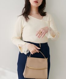 natural couture | 袖レースアシメネックリブニット(ニット/セーター)
