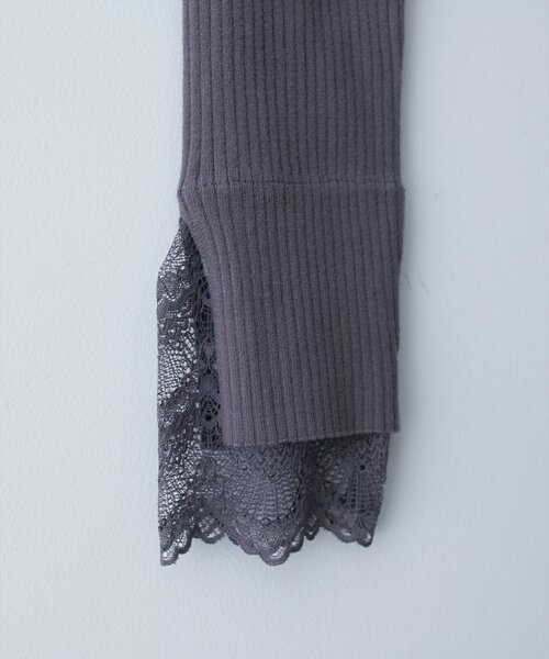 natural couture（ナチュラルクチュール）の「袖レースアシメネックリブニット（ニット/セーター・レディース・モカ/ブラウン/ボルドー/ピンク/ブラック/グレイッシュベージュ/チャコールグレー/オフホワイト・FREE）」の12枚目の写真