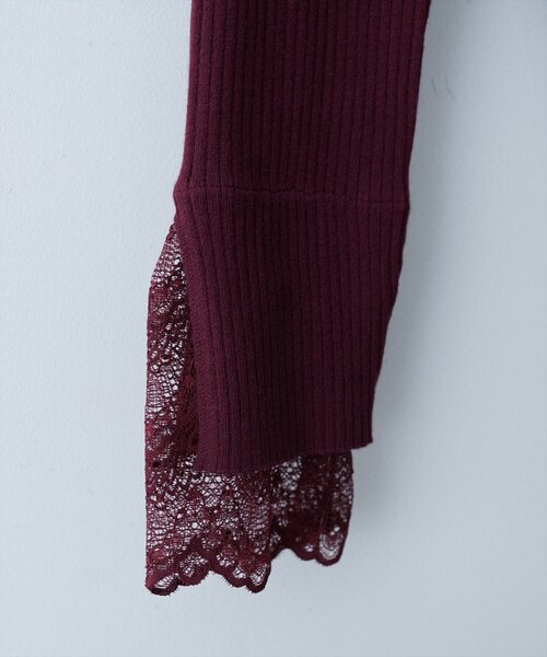 natural couture（ナチュラルクチュール）の「袖レースアシメネックリブニット（ニット/セーター・レディース・モカ/ブラウン/ボルドー/ピンク/ブラック/グレイッシュベージュ/チャコールグレー/オフホワイト・FREE）」の21枚目の写真