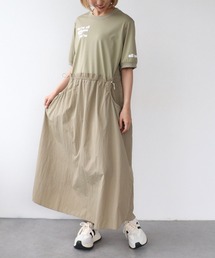 Three Four Time（スリーフォータイム）の「布帛切替ハーフスリーブロゴワンピース（ワンピース）」