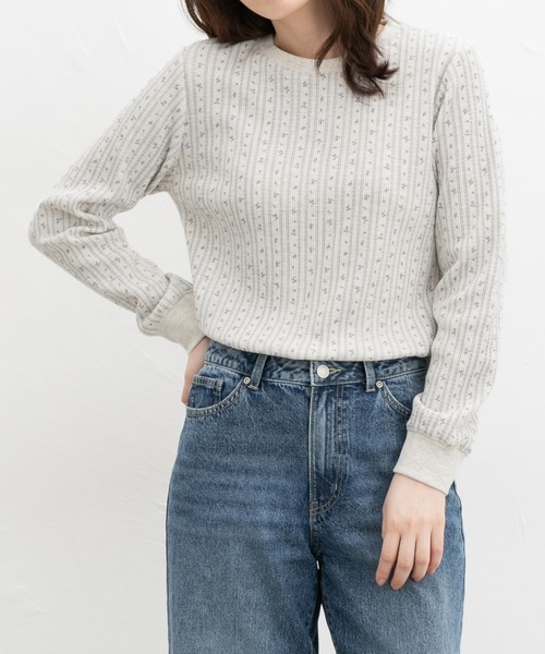 Honeys（ハニーズ）の「ワッフルＴシャツ（Tシャツ/カットソー・レディース・ブラック/ブラック×ベージュ/コーラルピンク/ピンク系その他/サックスブルー/杢グレー/オフホワイト/ブルー系その他3・LL/L/M/S）」の7枚目の写真