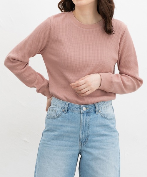 Honeys（ハニーズ）の「ワッフルＴシャツ（Tシャツ/カットソー・レディース・ブラック/ブラック×ベージュ/コーラルピンク/ピンク系その他/サックスブルー/杢グレー/オフホワイト/ブルー系その他3・LL/L/M/S）」の8枚目の写真