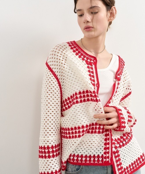 GENERAL IDEA（ジェネラルアイデア）の「GENERAL IDEA/ジェネラルアイディア crochet loose fit cardigan カーディガン（カーディガン/ボレロ・レディース・ブルー/ネイビー/レッド・S/M/L）」の3枚目の写真