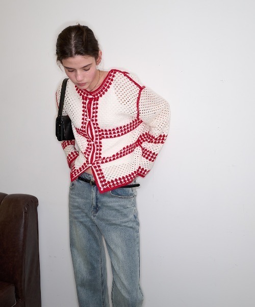 GENERAL IDEA（ジェネラルアイデア）の「GENERAL IDEA/ジェネラルアイディア crochet loose fit cardigan カーディガン（カーディガン/ボレロ・レディース・ブルー/ネイビー/レッド・S/M/L）」の18枚目の写真