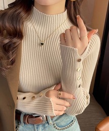 L LABEL（エルラベル）の「袖口ボタンハイネックリブニット（ニット/セーター）」