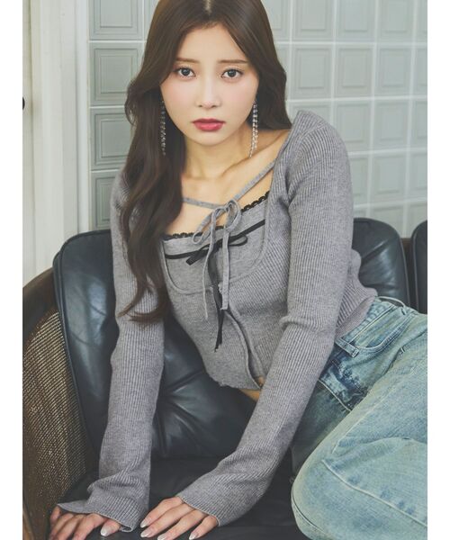 EATME バイカラーキャミニットアンサンブル グレー バイカラーキャミニットアンサンブル（ニット/セーター）｜EATME