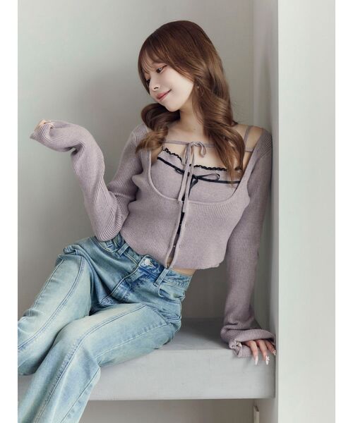 EATME バイカラーキャミニットアンサンブル グレー バイカラーキャミニットアンサンブル（ニット/セーター）｜EATME