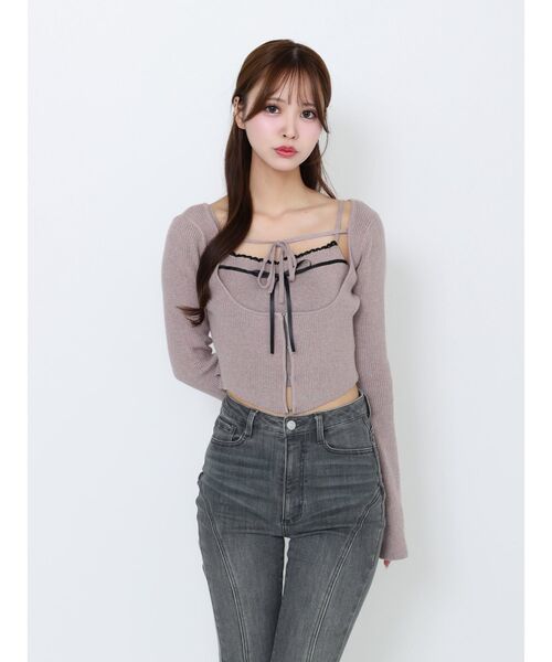 EATME(イートミー)の「バイカラーキャミニットアンサンブル(ニット/セーター・レディース・ベージュ/グレー/ブラック・FREE)」の10枚目の写真