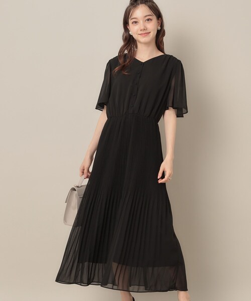 couture brooch（クチュールブローチ）の「【二の腕カバー・楽ちん・通勤】シフォンプリーツワンピース（ワンピース・レディース・サンドベージュ/ブラック/グレー系・38/36/42/40）」の7枚目の写真