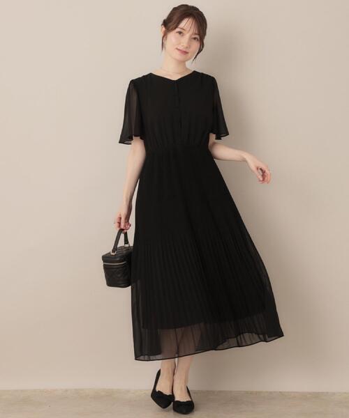 couture brooch（クチュールブローチ）の「【二の腕カバー・楽ちん・通勤】シフォンプリーツワンピース（ワンピース・レディース・サンドベージュ/ブラック/グレー系・38/36/42/40）」の10枚目の写真