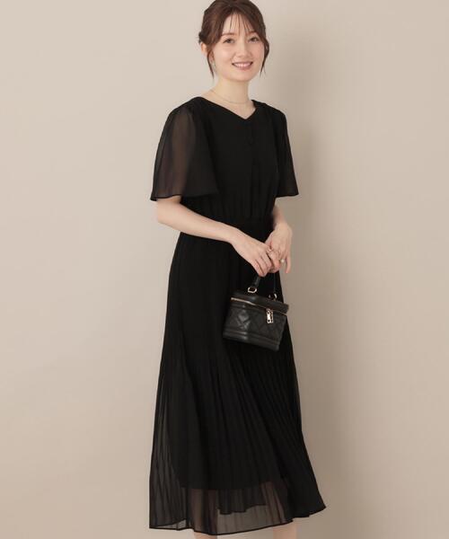 couture brooch（クチュールブローチ）の「【二の腕カバー・楽ちん・通勤】シフォンプリーツワンピース（ワンピース・レディース・サンドベージュ/ブラック/グレー系・38/36/42/40）」の11枚目の写真