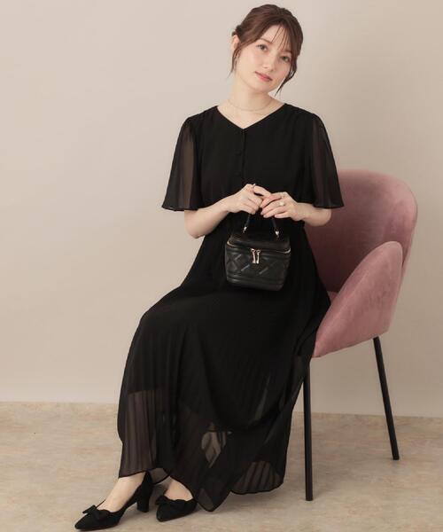 couture brooch（クチュールブローチ）の「【二の腕カバー・楽ちん・通勤】シフォンプリーツワンピース（ワンピース・レディース・サンドベージュ/ブラック/グレー系・38/36/42/40）」の12枚目の写真