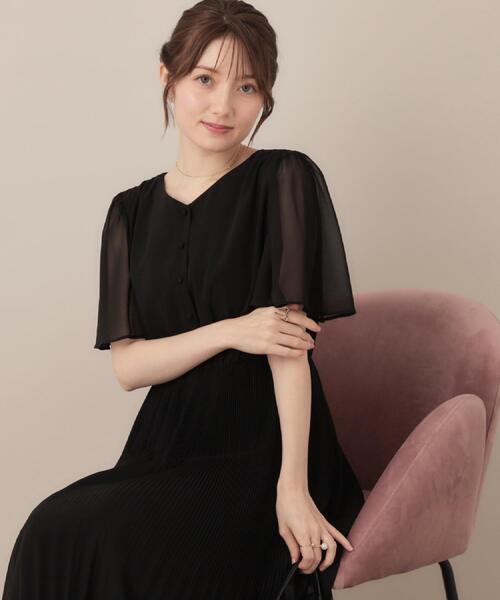 couture brooch（クチュールブローチ）の「【二の腕カバー・楽ちん・通勤】シフォンプリーツワンピース（ワンピース・レディース・サンドベージュ/ブラック/グレー系・38/36/42/40）」の13枚目の写真