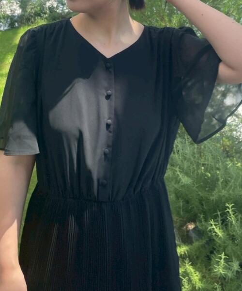 couture brooch（クチュールブローチ）の「【二の腕カバー・楽ちん・通勤】シフォンプリーツワンピース（ワンピース・レディース・サンドベージュ/ブラック/グレー系・38/36/42/40）」の17枚目の写真