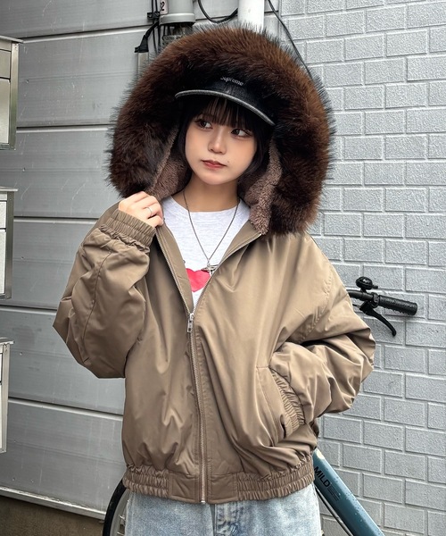 セール】裏ボアフーディミックスファージャケット（ブルゾン）｜MandO