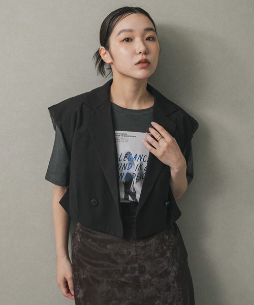 SENSE OF PLACE by URBAN RESEARCH（センスオブプレイスバイアーバンリサーチ）の「テーラードクロップドジレ（ベスト・レディース・ブラック/グレー系その他・ONE）」の21枚目の写真