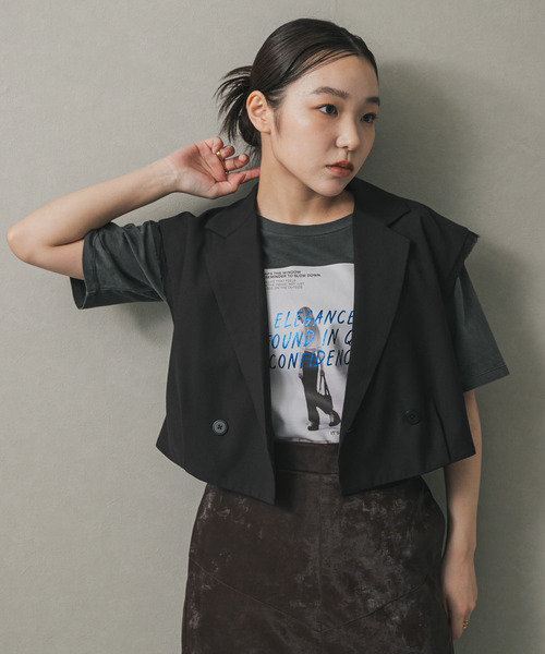 SENSE OF PLACE by URBAN RESEARCH（センスオブプレイスバイアーバンリサーチ）の「テーラードクロップドジレ（ベスト・レディース・ブラック/グレー系その他・ONE）」の22枚目の写真