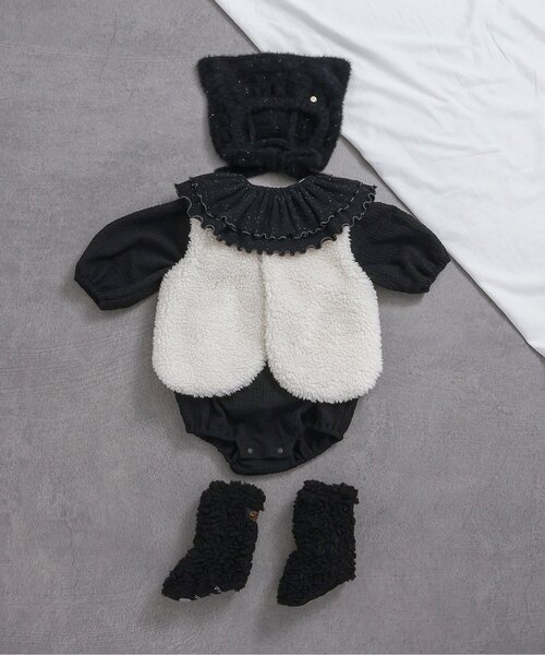 apres les cours（アプレレクール）の「【洗える】ねこ耳ニットボンネット_ベビー（ニットキャップ/ビーニー・キッズ・アイボリー/ブラック・48/46）」の5枚目の写真