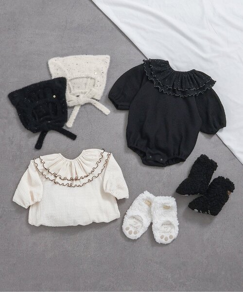 apres les cours（アプレレクール）の「【洗える】ねこ耳ニットボンネット_ベビー（ニットキャップ/ビーニー・キッズ・アイボリー/ブラック・48/46）」の7枚目の写真