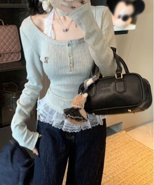 SHEPP(シープ)の「レースキャミソール ヘンリーネックレイヤード風トップス(Tシャツ/カットソー・レディース・アイボリー・M/L)」の8枚目の写真