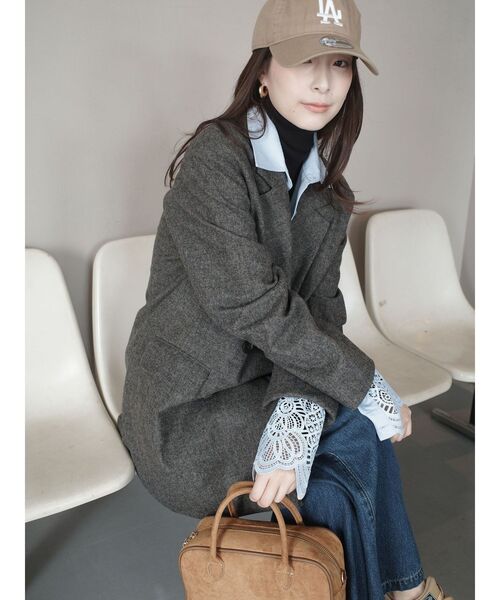 LAGUNAMOON（ラグナムーン）の「ウールロングテーラードジャケット（テーラードジャケット・レディース・ブラウン/グレー・FREE）」の6枚目の写真