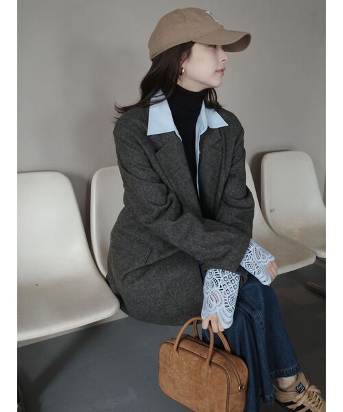 LAGUNAMOON（ラグナムーン）の「ウールロングテーラードジャケット（テーラードジャケット・レディース・ブラウン/グレー・FREE）」の3枚目の写真