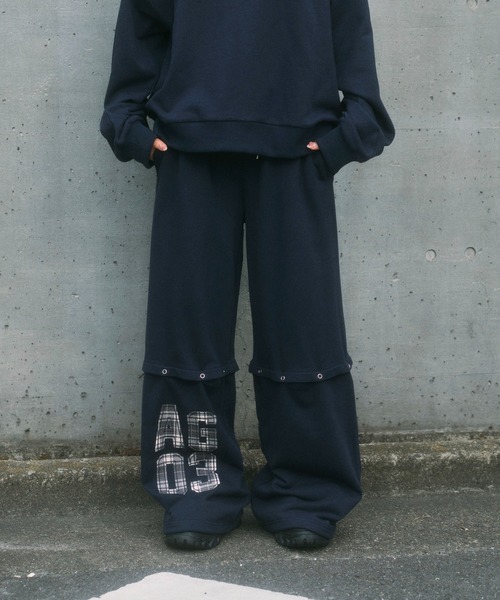 ANDGEEBEE（アンジービー）の「UNISEX 2WAYチェックロゴスウェットパンツ（スウェットパンツ・レディース・ブラック/ネイビー・FREE）」の2枚目の写真