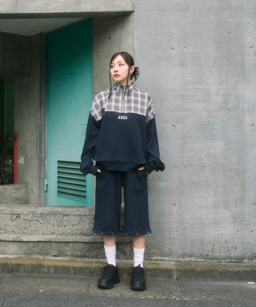 ANDGEEBEE（アンジービー）の「UNISEX 2WAYチェックロゴスウェットパンツ（スウェットパンツ・レディース・ブラック/ネイビー・FREE）」の9枚目の写真