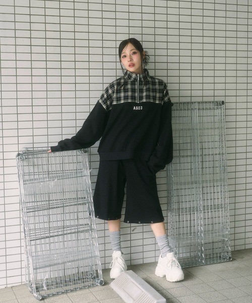 ANDGEEBEE（アンジービー）の「UNISEX 2WAYチェックロゴスウェットパンツ（スウェットパンツ・レディース・ブラック/ネイビー・FREE）」の14枚目の写真