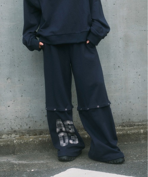 ANDGEEBEE（アンジービー）の「UNISEX 2WAYチェックロゴスウェットパンツ（スウェットパンツ・レディース・ブラック/ネイビー・FREE）」の3枚目の写真