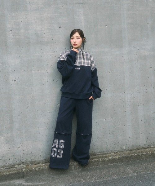 ANDGEEBEE（アンジービー）の「UNISEX 2WAYチェックロゴスウェットパンツ（スウェットパンツ・レディース・ブラック/ネイビー・FREE）」の5枚目の写真