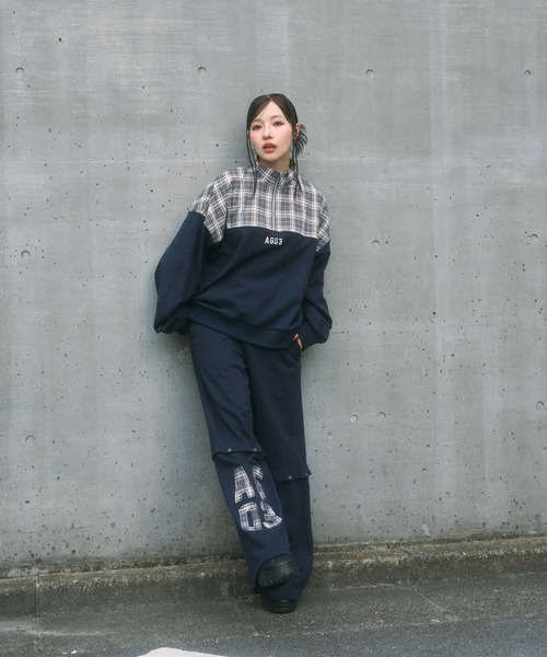 ANDGEEBEE（アンジービー）の「UNISEX 2WAYチェックロゴスウェットパンツ（スウェットパンツ・レディース・ブラック/ネイビー・FREE）」の6枚目の写真