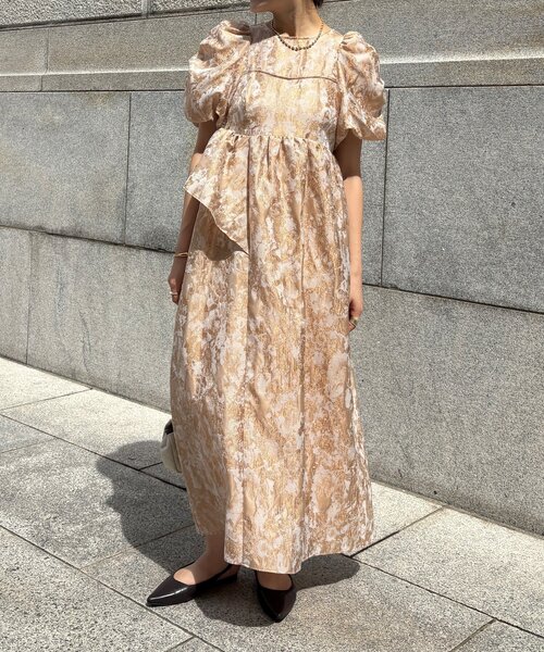 【オケージョン】Dou Dou web限定ジャガードドレス　ベージュ セール】【オケージョン対応】【WEB限定】ジャガードドレス
